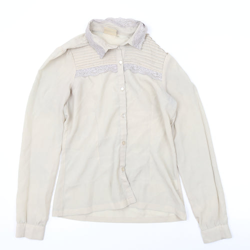 ICHI Womens Beige Polyester Basic Button-Up Size 8 Collared