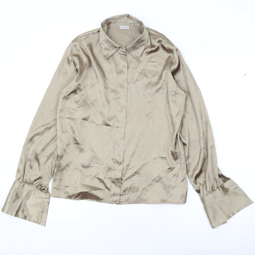 Damart Womens Gold Polyester Basic Button-Up Size 12 Collared