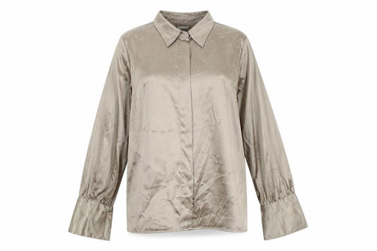 Front view of Damart women’s gold polyester basic button-up, size UK 12, collared