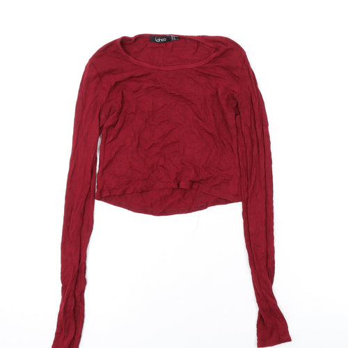 Boohoo Womens Red Viscose Basic Blouse Size 6 Scoop Neck