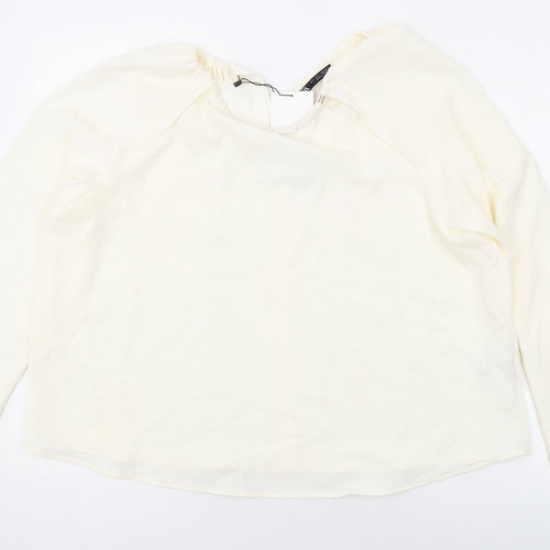 Zara Womens Ivory Polyester Basic Blouse Size L Round Neck