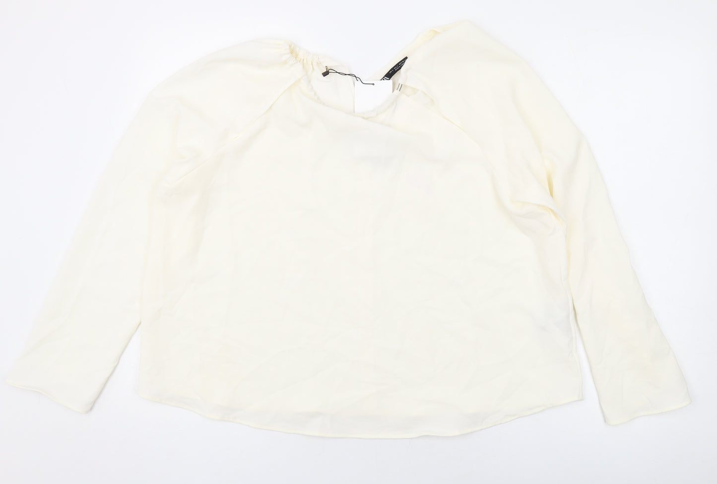 Zara Womens Ivory Polyester Basic Blouse Size L Round Neck