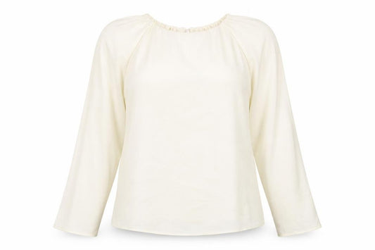 Front view of Zara women’s ivory polyester basic blouse, size L, round neck