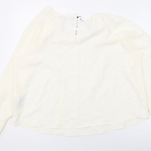 Zara Womens Ivory Polyester Basic Blouse Size L Round Neck