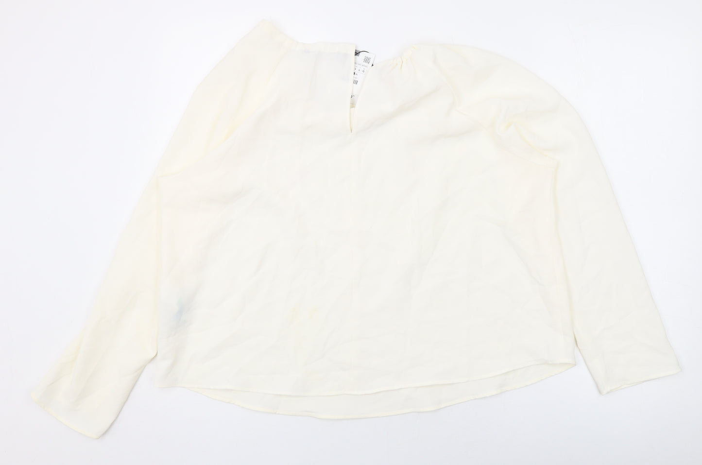 Zara Womens Ivory Polyester Basic Blouse Size L Round Neck
