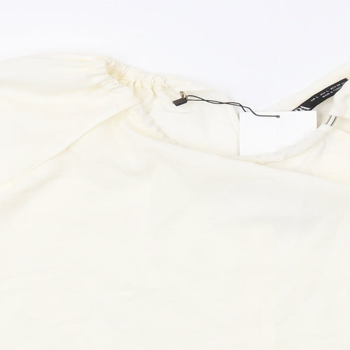 Zara Womens Ivory Polyester Basic Blouse Size L Round Neck
