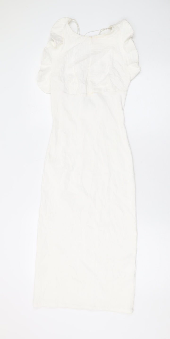 Zara Womens White Cotton Bodycon Size M Round Neck Pullover