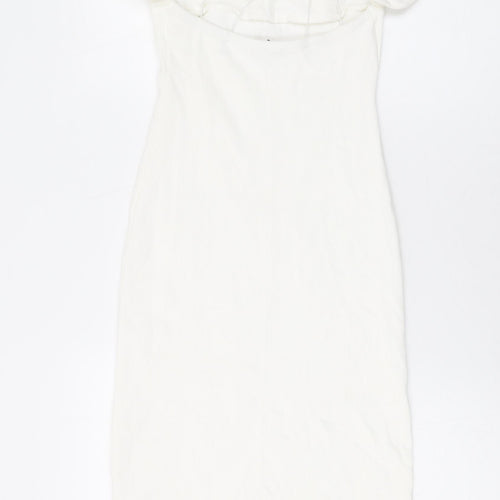 Zara Womens White Cotton Bodycon Size M Round Neck Pullover