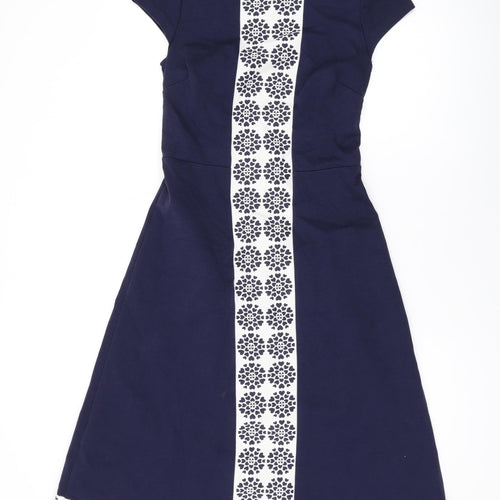 Boden Womens Blue Cotton A-Line Size 10 Boat Neck Zip