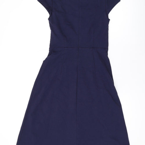 Boden Womens Blue Cotton A-Line Size 10 Boat Neck Zip