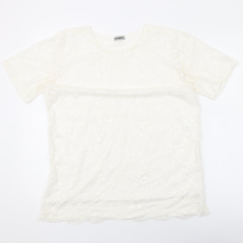 Yue Sheng Womens White Polyester Basic T-Shirt Size L Round Neck