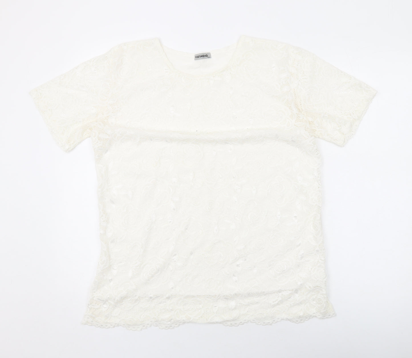 Yue Sheng Womens White Polyester Basic T-Shirt Size L Round Neck