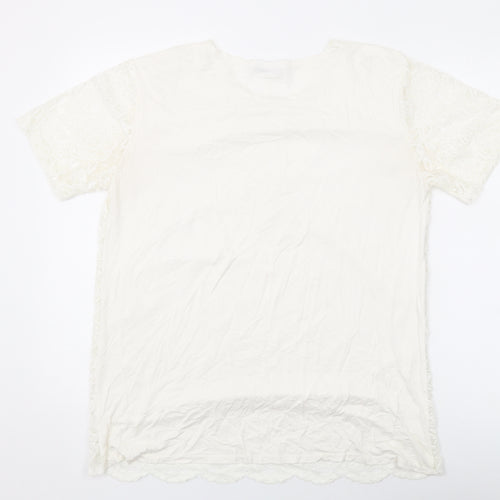 Yue Sheng Womens White Polyester Basic T-Shirt Size L Round Neck