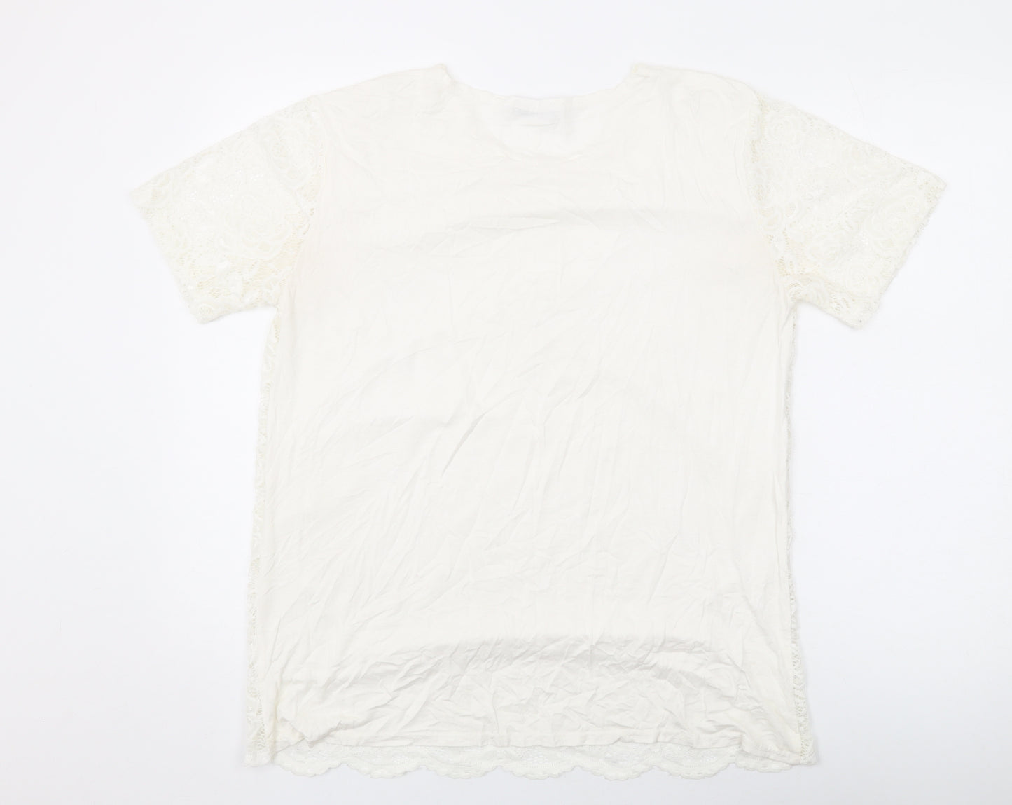 Yue Sheng Womens White Polyester Basic T-Shirt Size L Round Neck