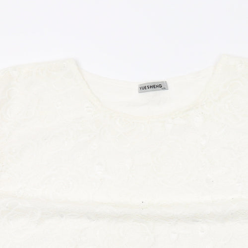 Yue Sheng Womens White Polyester Basic T-Shirt Size L Round Neck