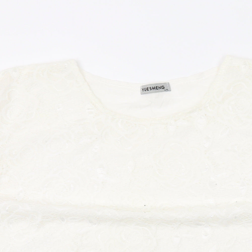 Yue Sheng Womens White Polyester Basic T-Shirt Size L Round Neck