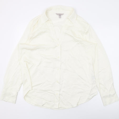 H&M Womens Ivory Polyester Basic Button-Up Size L Collared