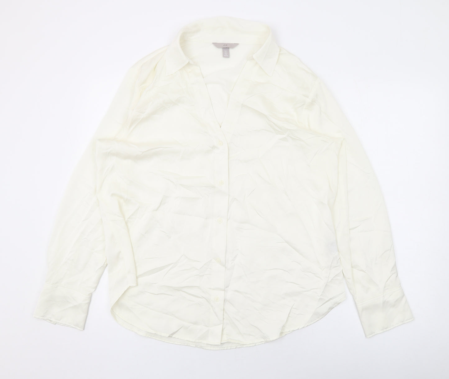 H&M Womens Ivory Polyester Basic Button-Up Size L Collared