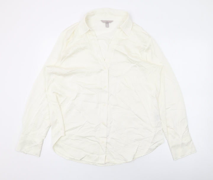 H&M Womens Ivory Polyester Basic Button-Up Size L Collared