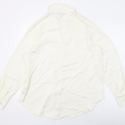 H&M Womens Ivory Polyester Basic Button-Up Size L Collared