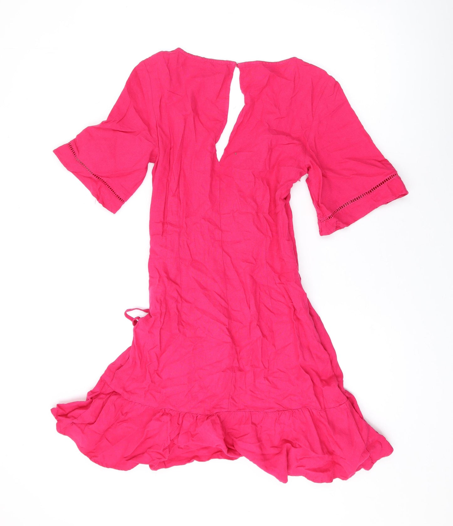 Zara Womens Pink Linen A-Line Size S V-Neck Zip