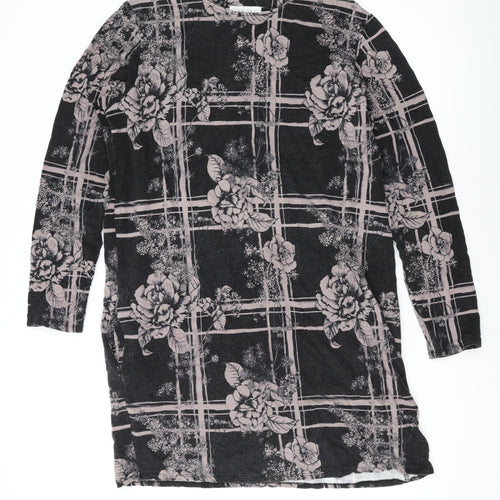 Thought Womens Black Floral Polyester Bodycon Size 14 Scoop Neck Pullover