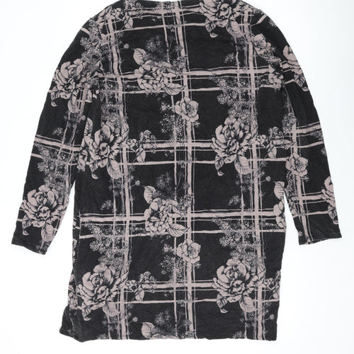 Thought Womens Black Floral Polyester Bodycon Size 14 Scoop Neck Pullover