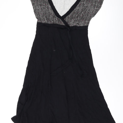 Marks and Spencer Womens Black Geometric Viscose A-Line Size 10 V-Neck Pullover