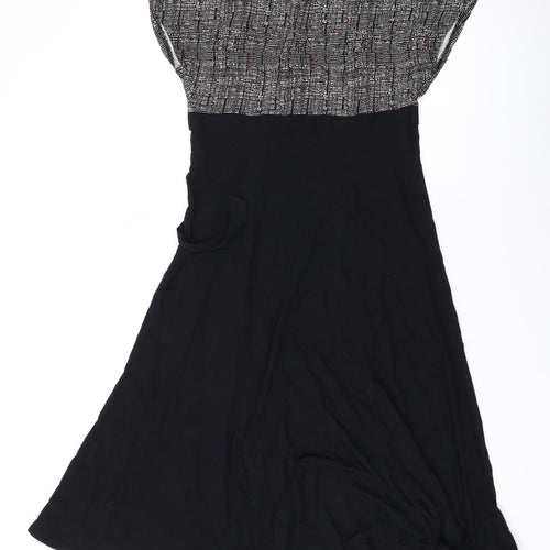 Marks and Spencer Womens Black Geometric Viscose A-Line Size 10 V-Neck Pullover