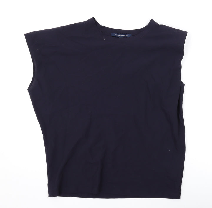 French Connection Womens Blue Polyester Basic Blouse Size S Round Neck
