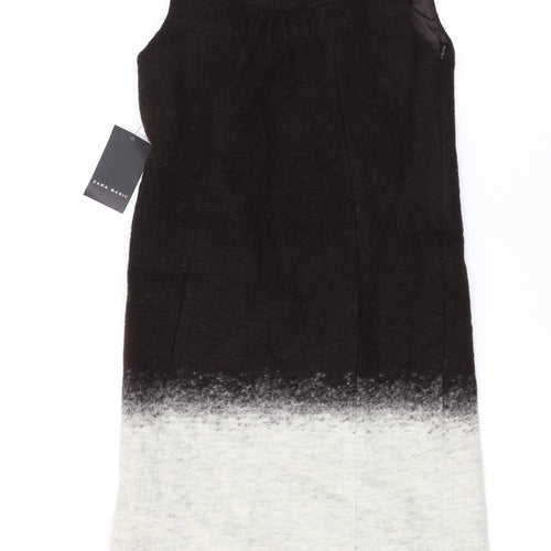 Zara Womens Brown Wool A-Line Size XS Round Neck Zip