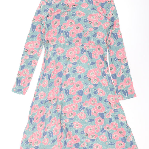 Bamboo Womens Green Floral Polyester A-Line Size 10 V-Neck Pullover