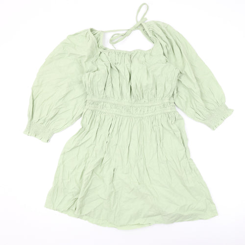 John Lewis Womens Green Cotton A-Line Size 10 Scoop Neck Pullover
