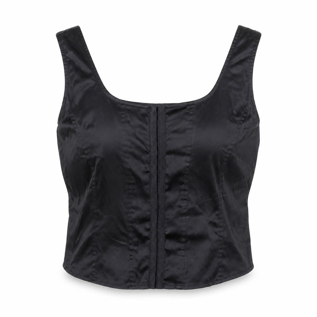 Front view of Seven women’s black polyester cropped tank, size UK 18, scoop neck