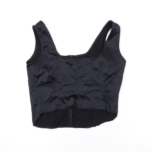 Seven Womens Black Polyester Cropped Tank Size 18 Scoop Neck