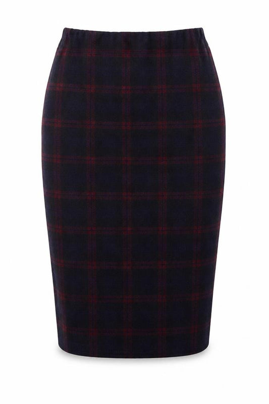 Front view of New Look women’s black plaid polyester bandage skirt, size UK 6