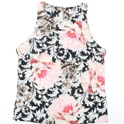 Glamorous Womens Pink Floral Polyester Basic Tank Size 8 Scoop Neck