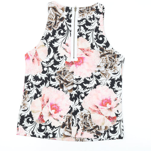 Glamorous Womens Pink Floral Polyester Basic Tank Size 8 Scoop Neck