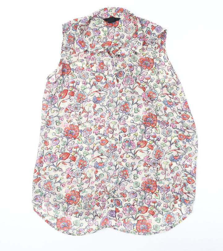 H&M Womens Multicoloured Floral Polyester Basic Blouse Size 4 Collared