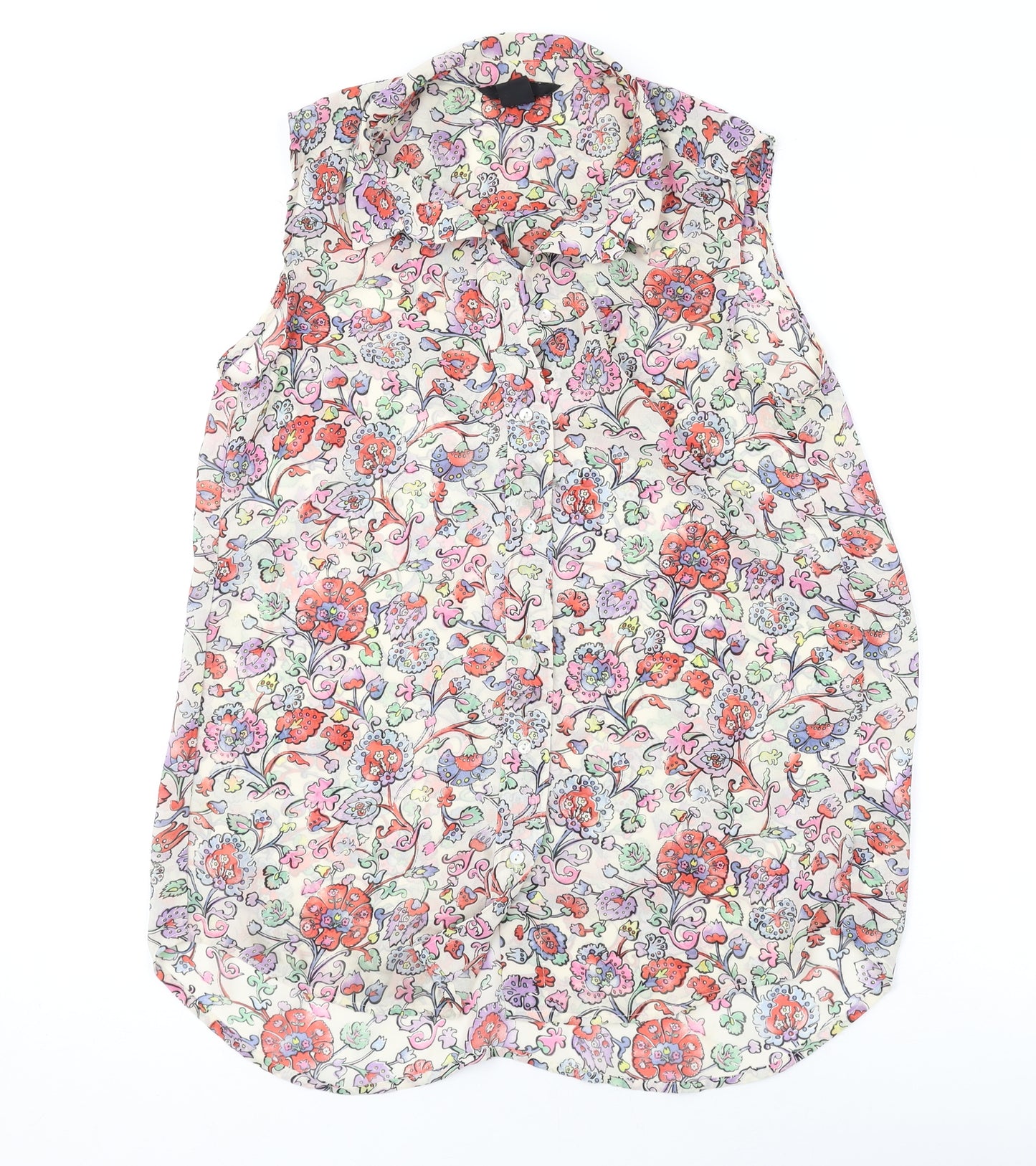 H&M Womens Multicoloured Floral Polyester Basic Blouse Size 4 Collared