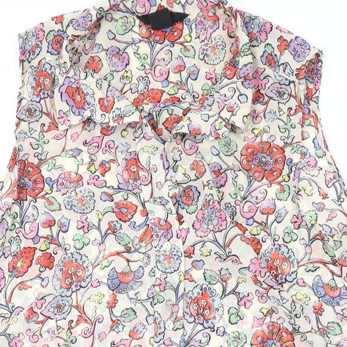 H&M Womens Multicoloured Floral Polyester Basic Blouse Size 4 Collared