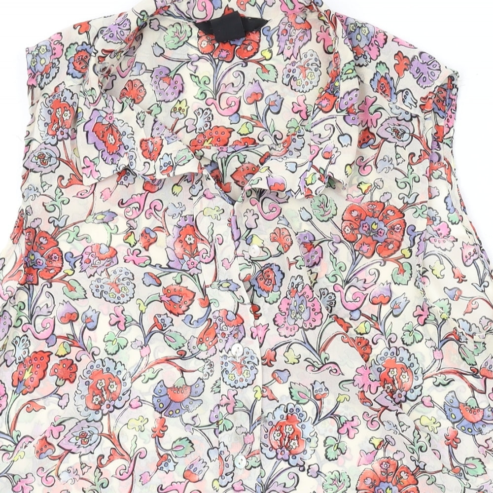 H&M Womens Multicoloured Floral Polyester Basic Blouse Size 4 Collared
