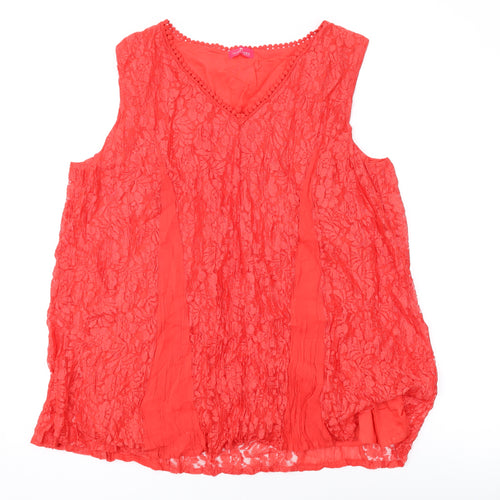 Together Womens Red Geometric Viscose Basic Tank Size XL V-Neck