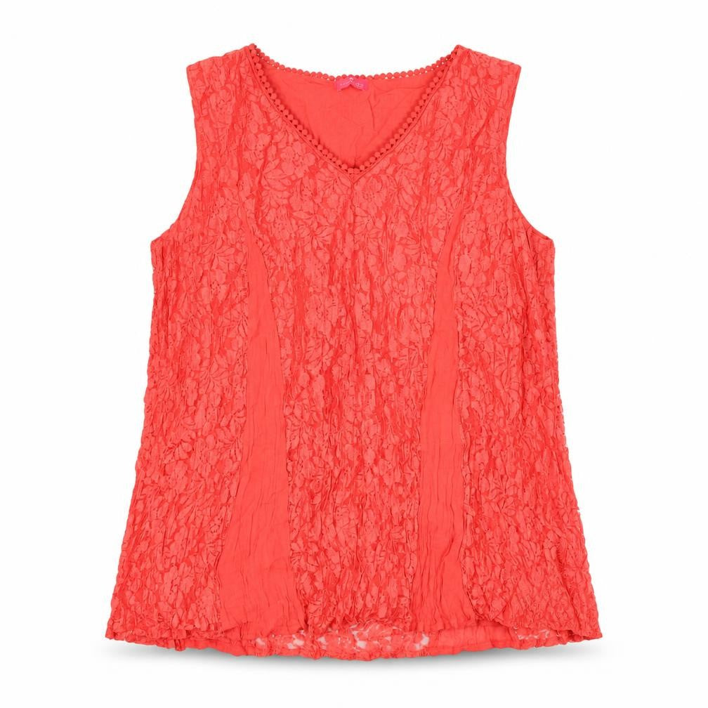 Front view of Together women’s red geometric viscose basic tank, size XL, v-neck
