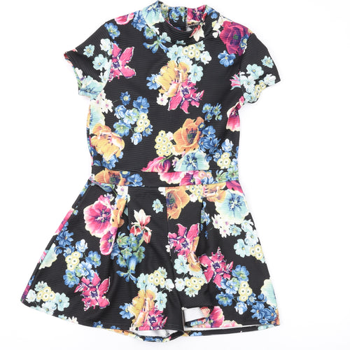 Candy Couture Girls Black Floral Polyester Playsuit One-Piece Size 12-13 Years Zip