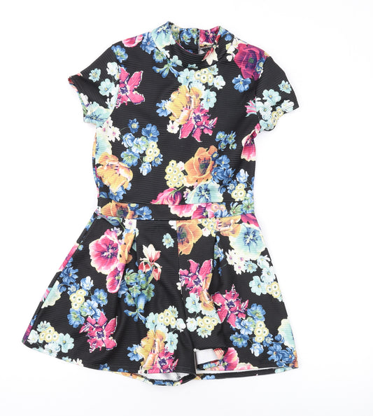 Candy Couture Girls Black Floral Polyester Playsuit One-Piece Size 12-13 Years Zip