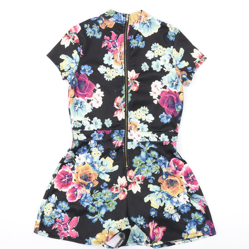 Candy Couture Girls Black Floral Polyester Playsuit One-Piece Size 12-13 Years Zip