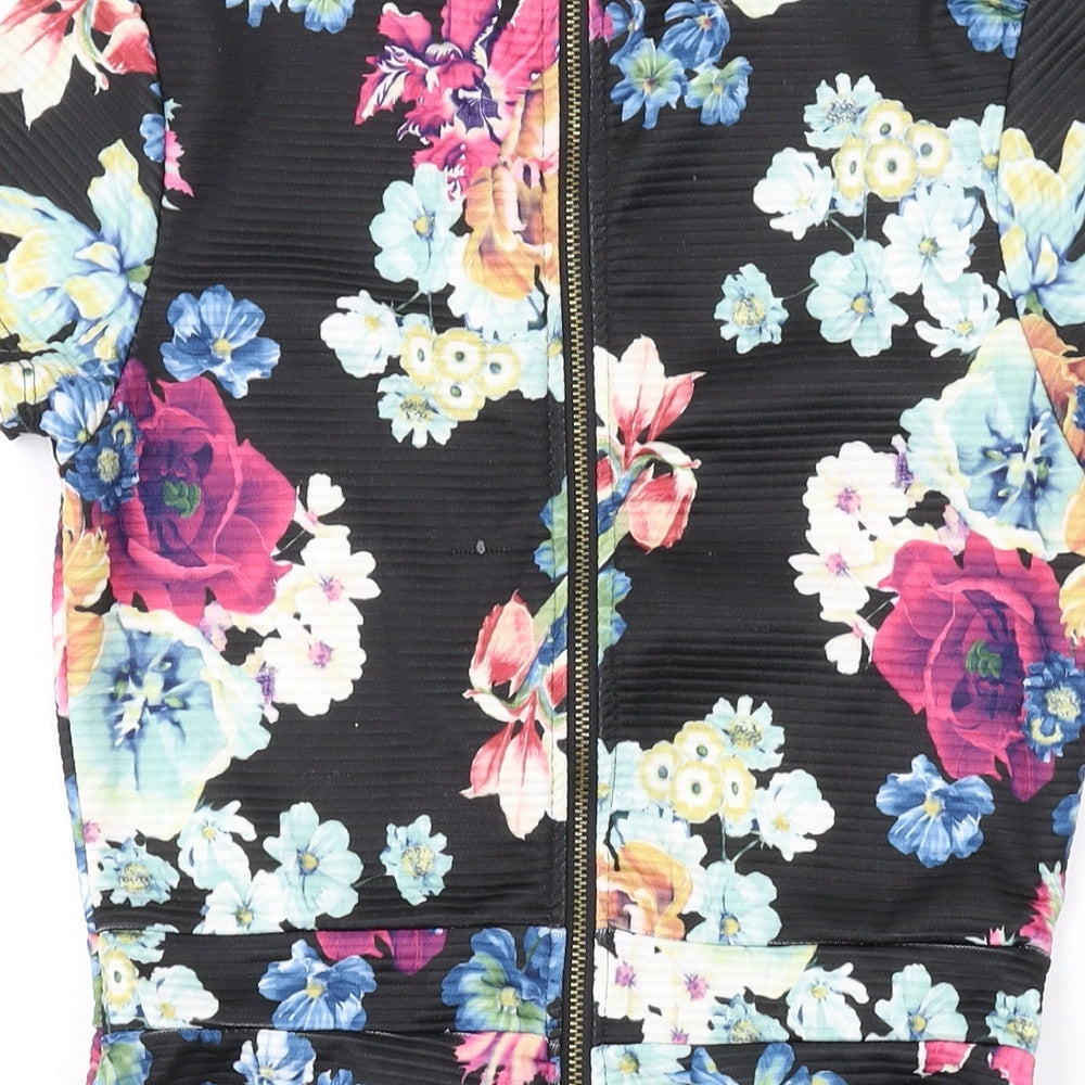 Candy Couture Girls Black Floral Polyester Playsuit One-Piece Size 12-13 Years Zip