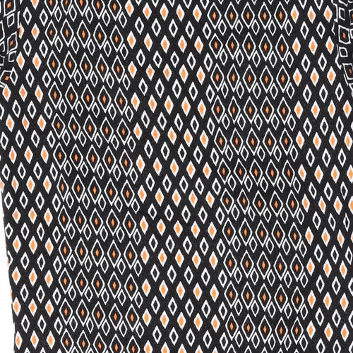 Principles Womens Black Geometric Viscose A-Line Size 12 Scoop Neck Button
