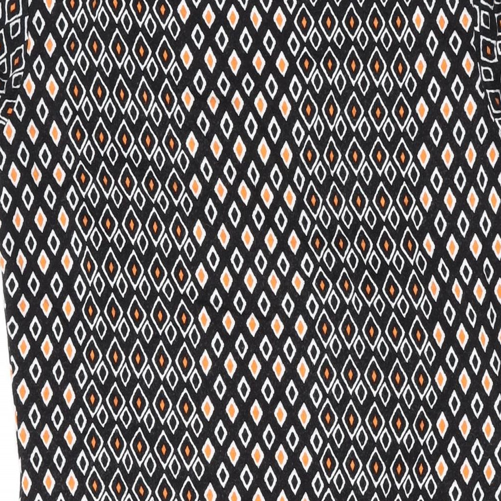 Principles Womens Black Geometric Viscose A-Line Size 12 Scoop Neck Button